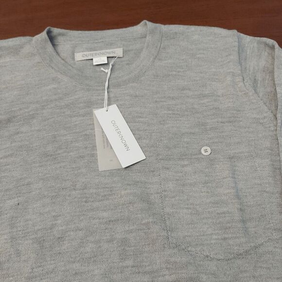 Outerknown Palisades Merino Wool Pocket Crew Neck Sweater Grey Men's Size L - Picture 2 of 5